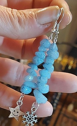 Edelsteen blauw agaat oorhangers winterwonderland: Agaat werkt aardend, stabiliserend en beschermend. €12.50-,